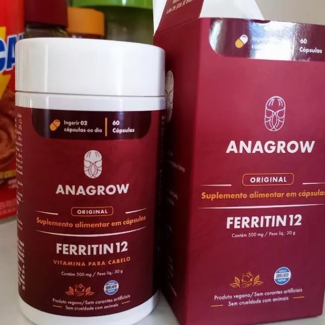 Pote e caixa do Ferritin12 na bancada da cozinha