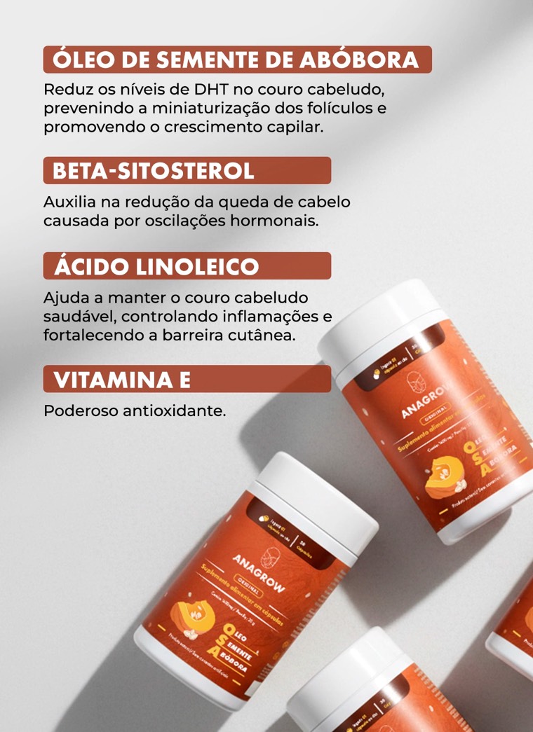 Composição do OSA: óleo de semente de abóbora, beta-sitosterol, ácido linoleico e Vitamina E